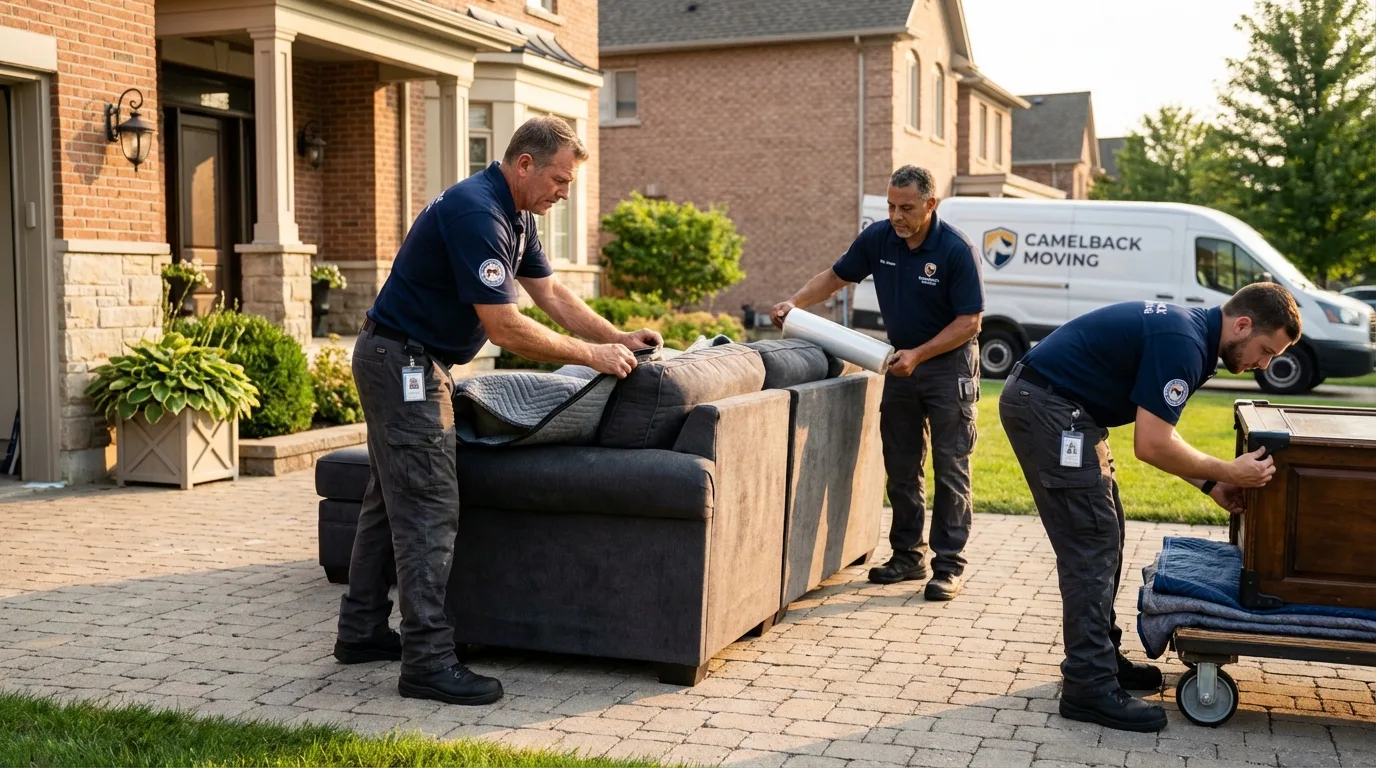 Large estate moving crew wrapping furniture in Douglas, MA